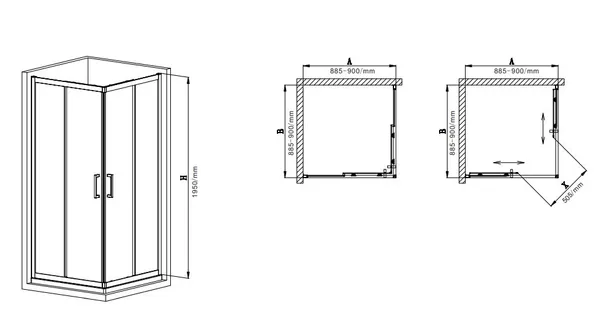 Душова кабіна без піддону Mixxus Premium DIVERSE SC02-90x90x195-TR Chrome прозоре скло 5мм (MI6861)
