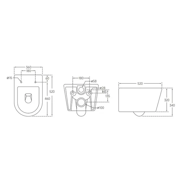 Унітаз підвісний Mixxus BEVEL-0302-R 520x360x365mm, система змиву RIMLESS (MI6709)