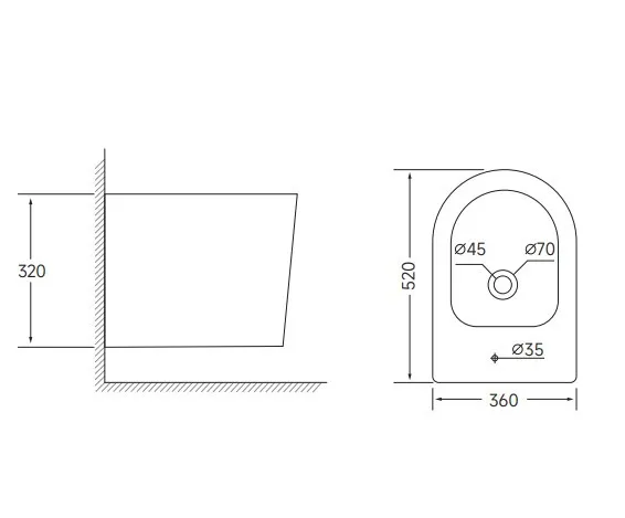 Біде підвісне Mixxus BEVEL-0502 520x360x320mm (MI6715)