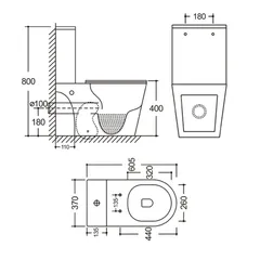 Унітаз-компакт Mixxus BEVEL-0405-R 605х370х800mm, система змиву RIMLESS (MI6728)