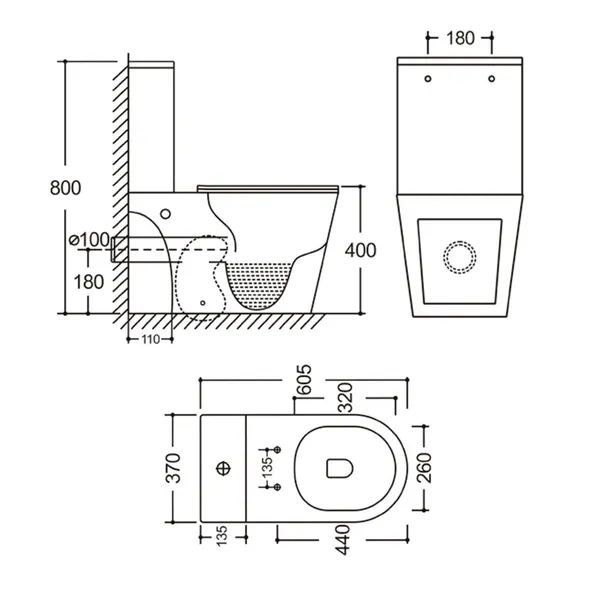 Унітаз-компакт Mixxus BEVEL-0405-R 605х370х800mm, система змиву RIMLESS (MI6728)