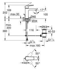 Одноважільний змішувач для раковини Grohe Cubeo M-розміру (1017492430)