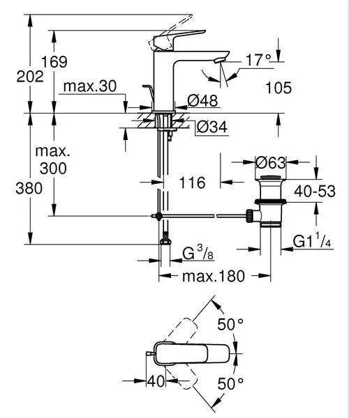 Одноважільний змішувач для раковини Grohe Cubeo M-розміру (1017492430)