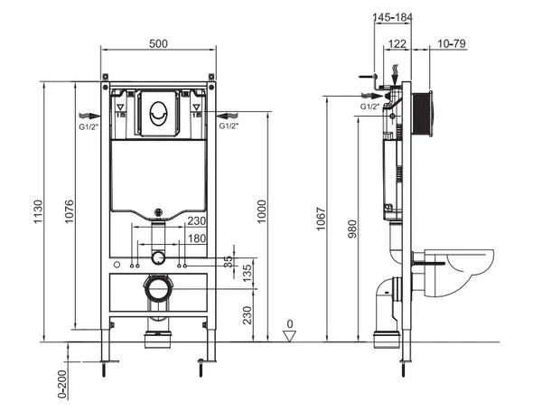 Інсталяція для підвісного унітазу Koer KT-0407 500x126x1150mm (без панелі змиву) (KR5341)