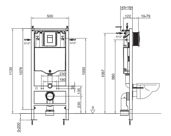 Інсталяція для підвісного унітазу Koer KT-0504-01 500x126x1150mm з панеллю змиву KT-0607-01 хром (KR5348)