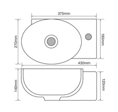 Раковина підвісна Mixxus Premium DIVERSE-1201-L 400х215х140mm з отвором під змішувач та переливом (MP6507)