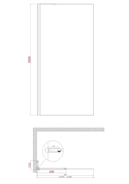Душова перегородка Koer SR SP02-100x200-TR-12 Walk-In проз.скло Easy Clean 8мм, матове золото (KR5396)