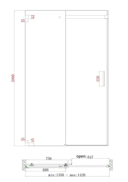 Двері в нішу Koer SR SD02-140x200-TR-01 прозоре скло Easy Clean 8мм, хром (KR5383)