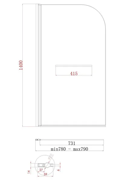 Шторки скляні на ванну Koer SR BS02-80x140-TR-01 прозоре скло 6мм, хром (KR5401)