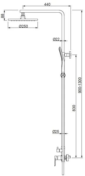 Душова колона зі змішувачем Koer KB-52028-01, 2 функції (KR5309)