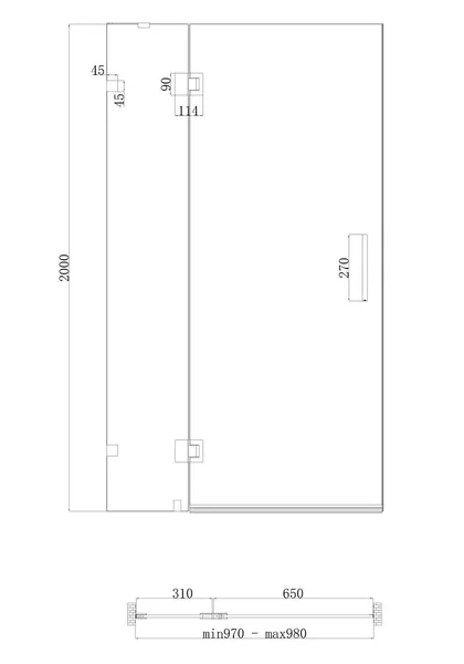 Двері в нішу Koer SR SD04-100x200-TR-01 прозоре скло Easy Clean 10мм, хром (KR5386)
