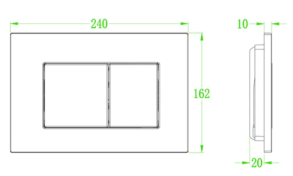 Панель змиву Koer KT-0602-07 240x160x10mm пластикова, кнопка квадратна (колір графіт) (KR5183)