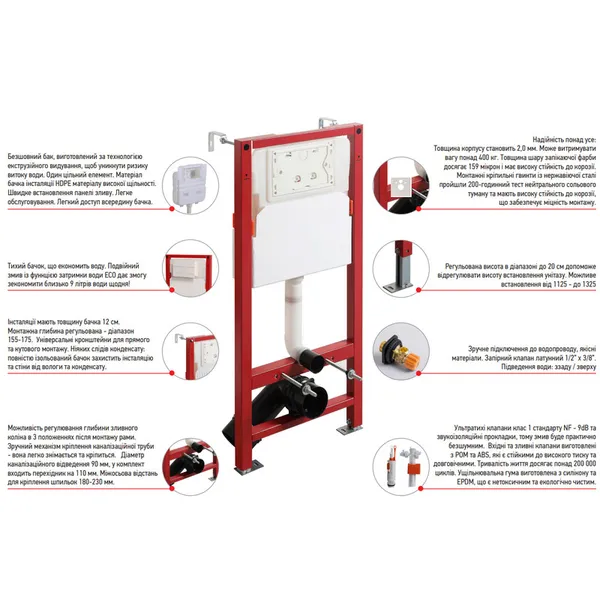Комплект: Mixxus Premium Ellipse-SET-2101 Унітаз система змиву Tornado 3.0+ Інсталяція Koer KT-0404 + панель KT-0604-03 White