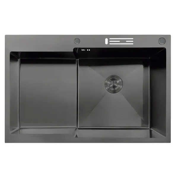 Мийка MIXXUS MH7849R-HK NANO-BLACK (3.0/0.9) з нержавіючої сталі "глибоке крило", з підставкою під ножі (MX1938)