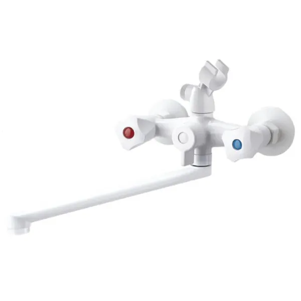 Змішувач для ванни PLAMIX OMEGA-140 EURO SET WHITE (зі шлангом, лійкою та кронштейном) (MX9579)