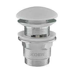Донний клапан для раковини з переливом Koer PW-03-11 автоматичний (Click-Clack) (Біла керамічна накладка) 1 1/4'' (KR3397)