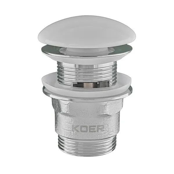 Донний клапан для раковини з переливом Koer PW-03-11 автоматичний (Click-Clack) (Біла керамічна накладка) 1 1/4'' (KR3397)