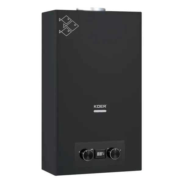 Газова колонка Koer KWH.G0110 BLACK димохідна 10 л/хв, колір чорний (KR5554)
