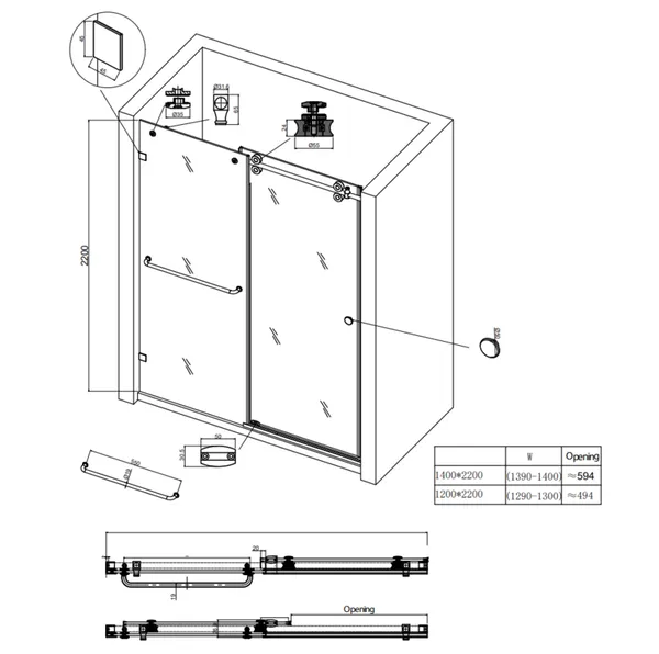 Двері в нішу Koer SR SD06-140x220-TR-01 прозоре скло Easy Clean 8мм, хром (KR5368)