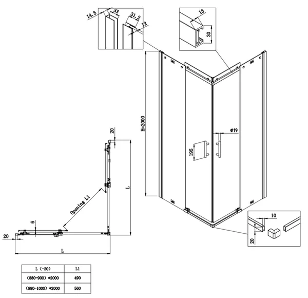 Душова кабіна без піддону Koer SR SC03-90x90x200-TR-01 прозоре скло Easy Clean 6мм, хром (KR5356)