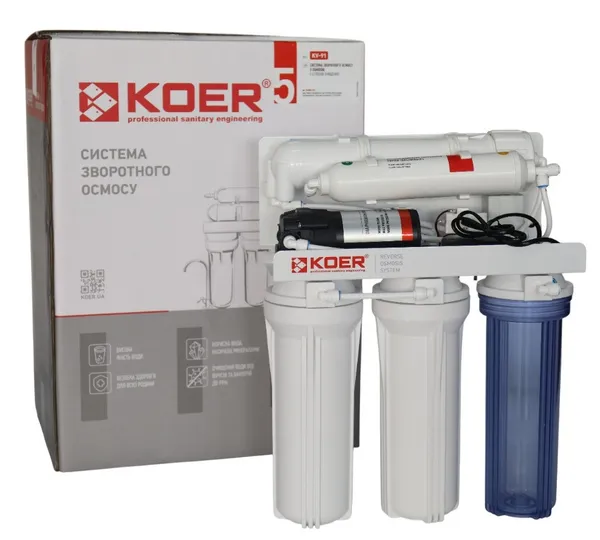 Система зворотного осмосу KOER KV-91 5 ступенів + помпа, мембрана 75 галон (KR5327)