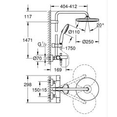 Душова система настінного монтажу Grohe Tempesta System 250 з термостатом для ванни (26672001)
