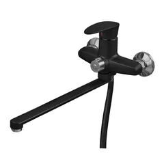 Змішувач для ванни Plamix CEZAR-006 EURO SET Matte black, зі шлангом, лійкою та кронштейном (PM0690)