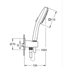 Душовий набір з настінним ручним душем Grohe Tempesta Cube 110 3 режими, чорний матовий (269102433)