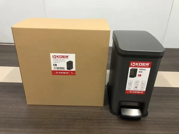 Відро для сміття з плавним закриттям прямокутне Koer TC-010108-07 8 л колір графіт (KR5591)