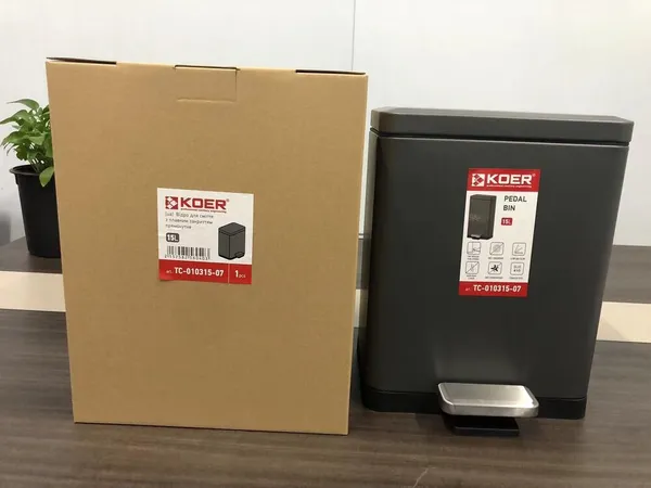 Відро для сміття з плавним закриттям прямокутне Koer TC-010315-07 15 л колір графіт (KR5604)