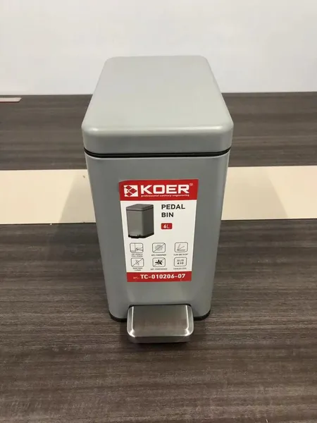 Відро для сміття з плавним закриттям прямокутне Koer TC-010206-07 6 л колір сірий (KR5596)