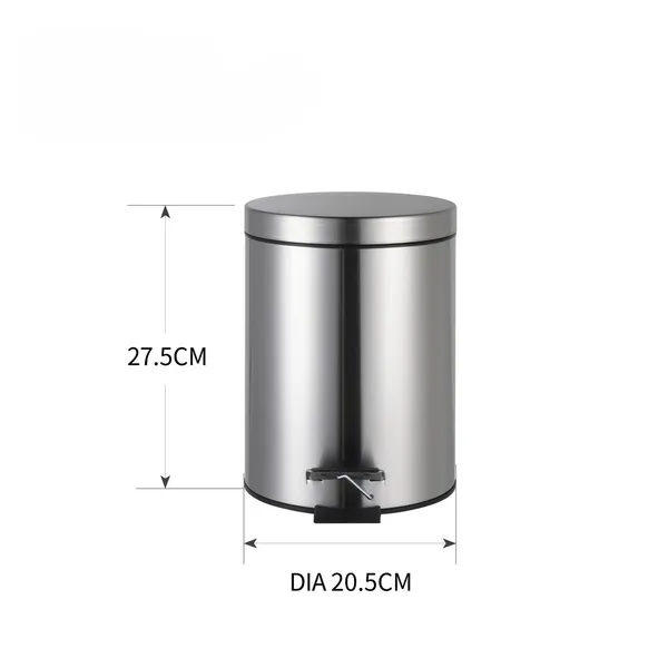 Відро для сміття з плавним закриттям кругле Zerix Solo-TC0205 SS Color 5л колір нержавійка (ZX5888)