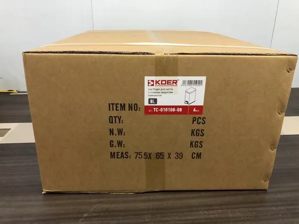 Відро для сміття з плавним закриттям прямокутне Koer TC-010108-08 8 л колір білий (KR5592)