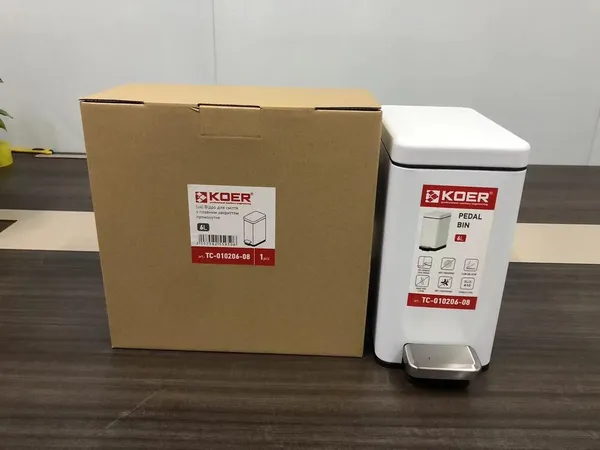 Відро для сміття з плавним закриттям прямокутне Koer TC-010206-08 6 л колір білий (KR5595)
