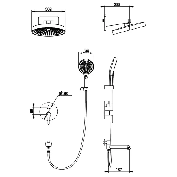 Вбудована душова система Koer KB-66029-01 3 функції, колір хром (KR5483)