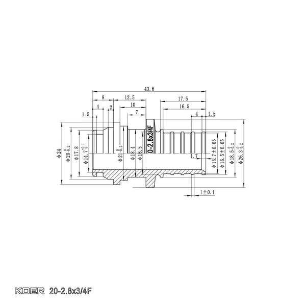Перехідник під євроконус з накидною гайкою Koer KA.A08F-20E - 20(2.8mm) x 3/4"F (KR4870)