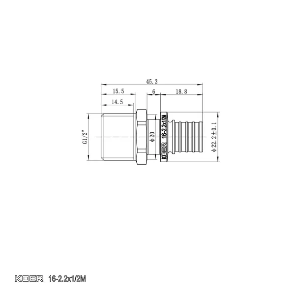 Перехідник з ЗР Koer KA.A06M-16 - 16(2.2mm) x 1/2"M (KR4849)