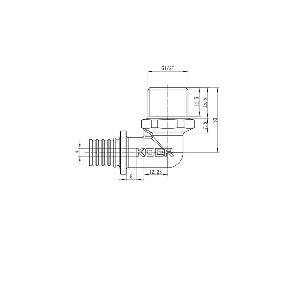 Кутник перехідний із ЗР Koer KA.L06M-16 - 16(2.2mm) x 1/2"M (KR4874)