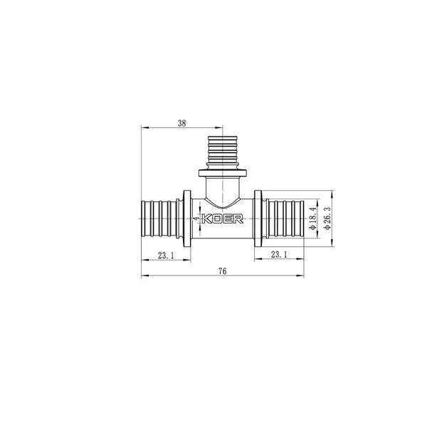 Трійник перехідний Koer KA.T20-16-20 - 20(2.8mm) x 16(2.2mm) x 20(2.8mm) (KR4888)