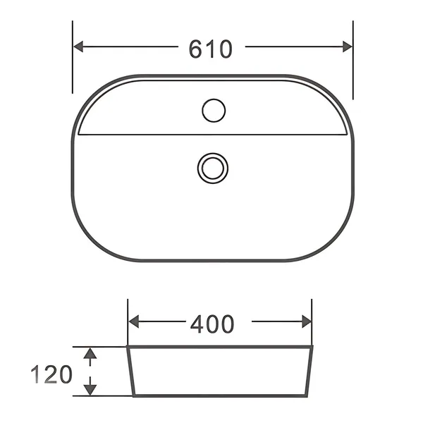 Раковина накладна Mixxus Premium ELLIPSE-0204 600х380х115mm з отвором під змішувач (MP6679)
