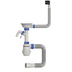 Сифон для кухні Mixxus SK-02-B 3 1/2"x40 з нерж.сіткою, відведенням для пральної машини, гнучким прямок. переливом (MI8195)