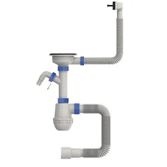 Сифон для кухні Mixxus SK-05-BL 3 1/2"x40 з пластиковою сіткою, відведенням для пральної машини, гнучким прямок. переливом