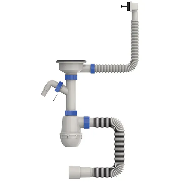 Сифон для кухні Mixxus SK-05-BL 3 1/2"x40 з пластиковою сіткою, відведенням для пральної машини, гнучким прямок. переливом