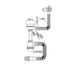 Сифон для кухні Mixxus SK-05-BL 3 1/2"x40 з пластиковою сіткою, відведенням для пральної машини, гнучким прямок. переливом
