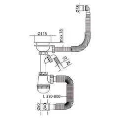 Сифон для кухні Mixxus SK-06-BL 3 1/2"x40 з пластиковою сіткою, відведенням для пральної машини, гнучким круг. переливом (MI8196)