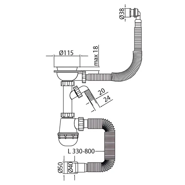 Сифон для кухні Mixxus SK-06-BL 3 1/2"x40 з пластиковою сіткою, відведенням для пральної машини, гнучким круг. переливом (MI8196)