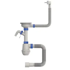 Сифон для кухні Mixxus SK-05-WH 3 1/2"x40 з пластиковою сіткою, відведенням для пральної машини, гнучким прямок. переливом