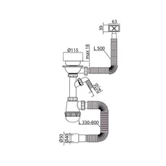 Сифон для кухні Mixxus SK-05-WH 3 1/2"x40 з пластиковою сіткою, відведенням для пральної машини, гнучким прямок. переливом