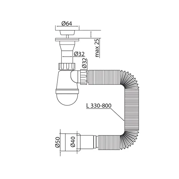 Сифон для умивальника Mixxus SU-09-A 1 1/4"x32 з литим випуском (MI8189)
