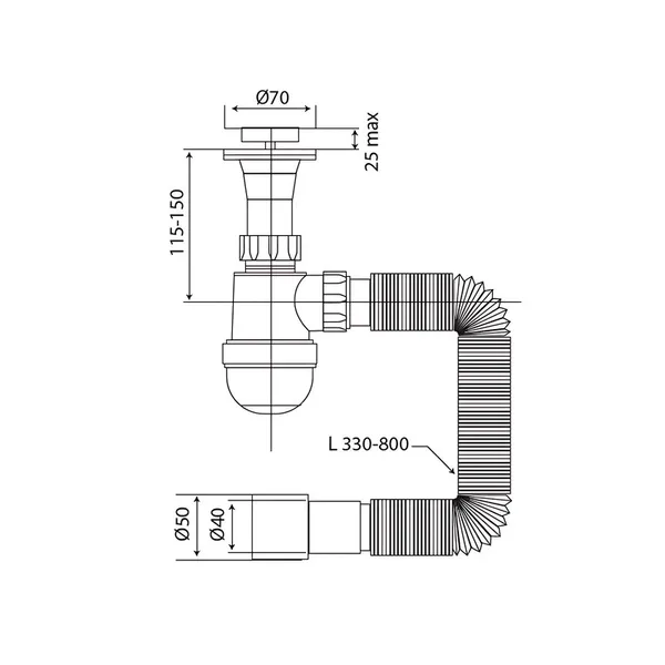 Сифон для умивальника Mixxus SU-02-A 1 1/2"x40 з литим випуском (MI8184)